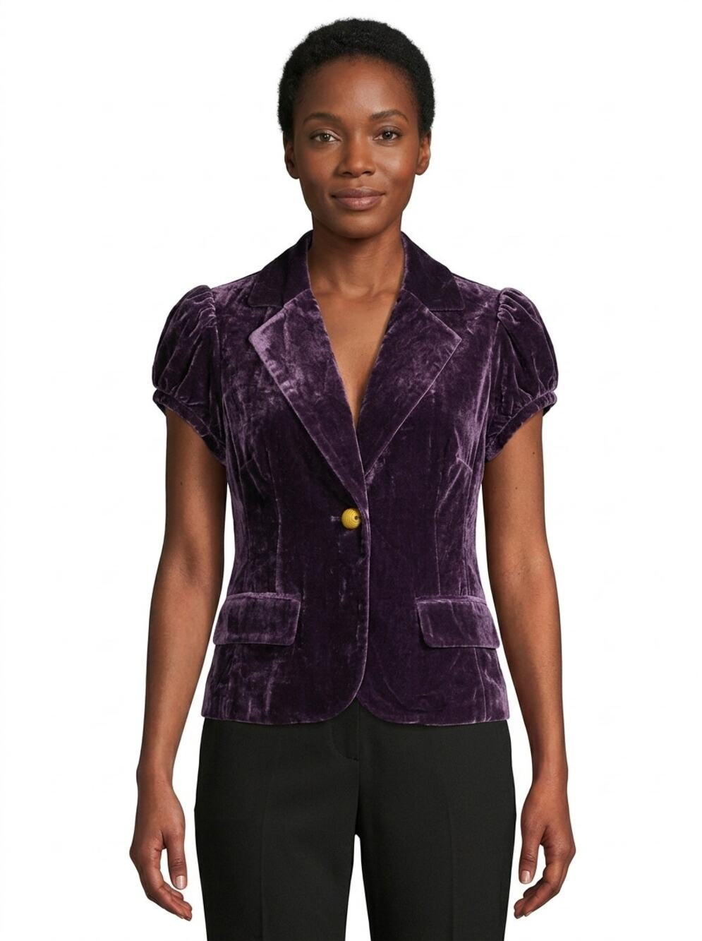 Metro 7 Purple Velvet Collared Lined Embroidered Jacket Women Size 4